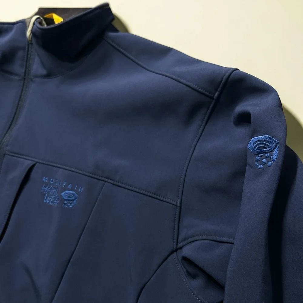 Mens Mountain Hardwear Softshell Jacket Large Navy Full Zip Fleece Lined Coat - Picture 3 of 10